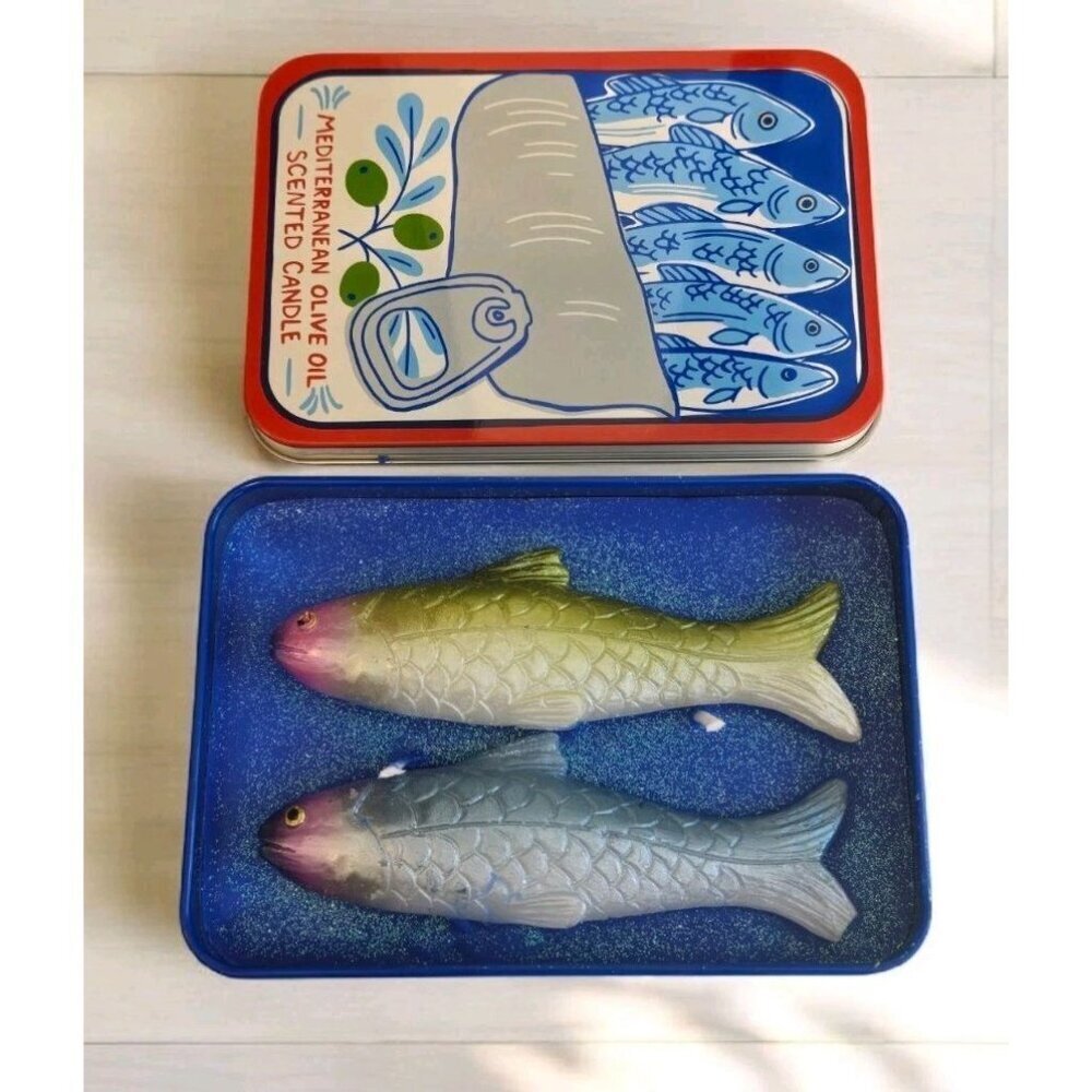 NEW Sardine Tin Scented Two Wick 8 oz Candle In Tin Holder W/ Fish Funny Gift